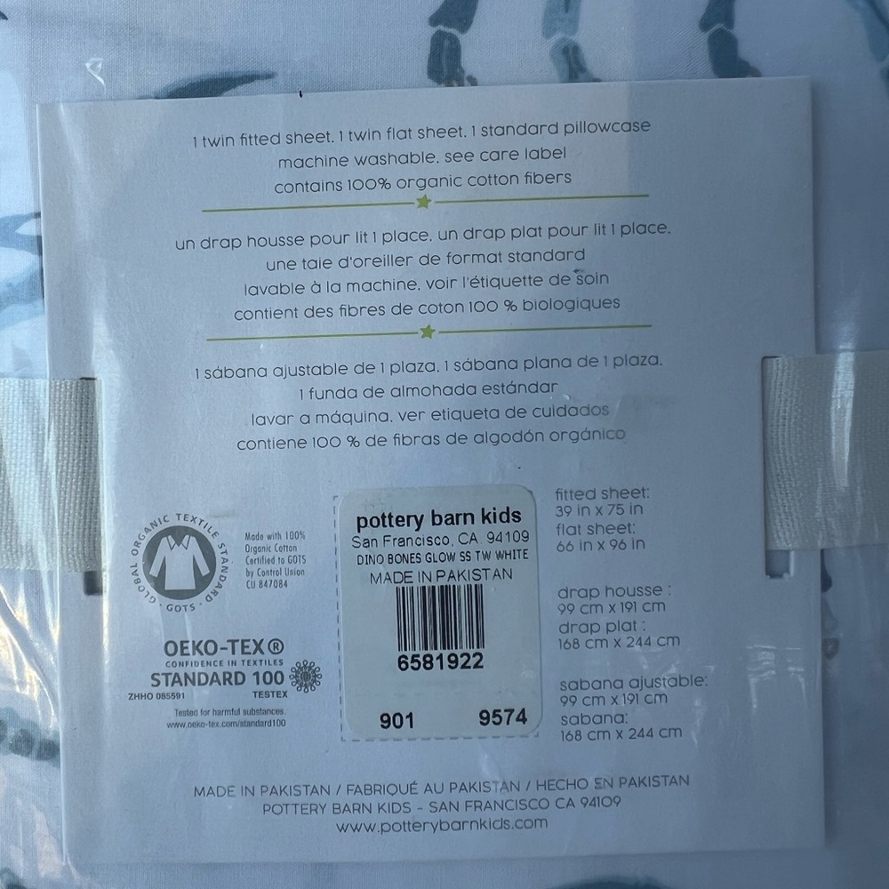 Pottery Barn Kids Blue Dino Bones Organic Sheet Set - Picture 5 of 7